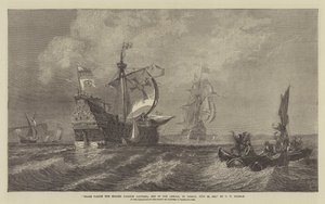 Drake zabierający hiszpański Galleon Capitana, Jeden z Armady, do Torbay, 22 lipca 1588, na Wystawie Towarzystwa Malarzy Akwarelowych